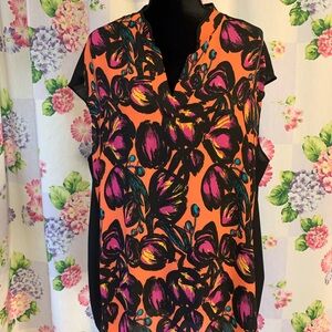 Worthington Vibrant Floral Blouse - Orange and Black